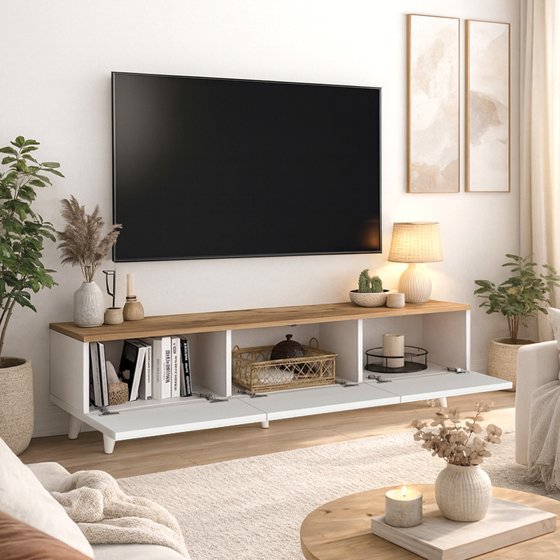 Έπιπλο τηλεόρασης Bono Megapap χρώμα λευκό - sepet oak 150x32,3x42,1εκ.