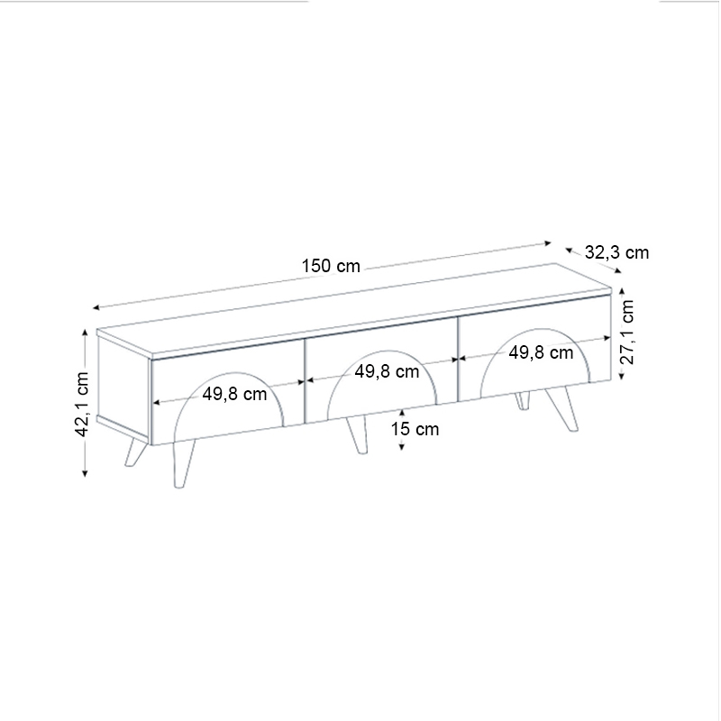 Έπιπλο τηλεόρασης Bono Megapap χρώμα λευκό - sepet oak 150x32,3x42,1εκ.