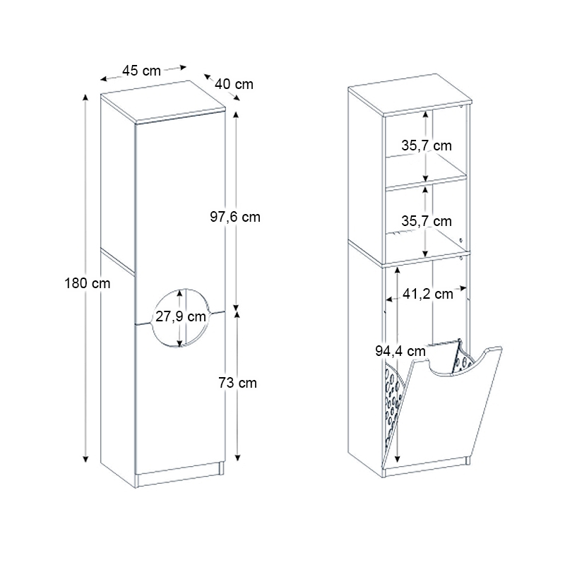 Ντουλάπι με καλάθι απλύτων Verga Megapap χρώμα λευκό 45x40x180εκ.