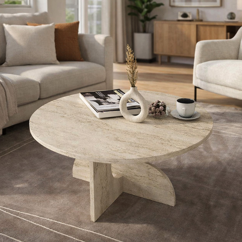 Τραπεζάκι σαλονιού Mara Megapap χρώμα travertine Ø75x36,8εκ.