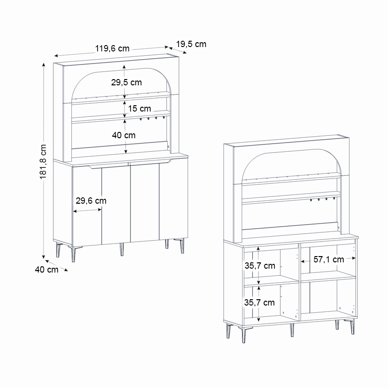 Έπιπλο κουζίνας με LED Melinta 4 Megapap χρώμα λευκό 120x40x181,8εκ.