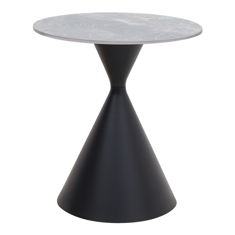 Τραπεζάκι βοηθητικό Logan Megapap sintered stone - μέταλλο χρώμα γκρι εφέ μαρμάρου - μαύρο Ø50x56εκ.