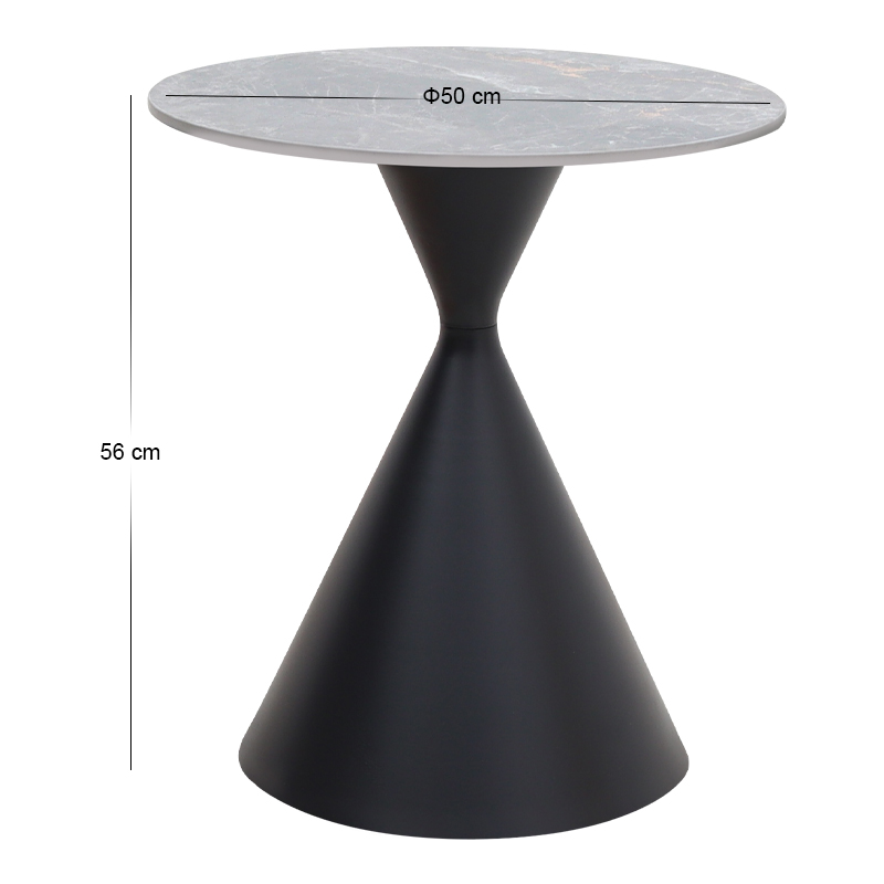 Τραπεζάκι βοηθητικό Logan Megapap sintered stone - μέταλλο χρώμα γκρι εφέ μαρμάρου - μαύρο Ø50x56εκ.