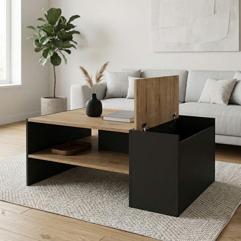 Τραπεζάκι σαλονιού Izia Megapap χρώμα sapphire oak - ανθρακί 110x60x45εκ.