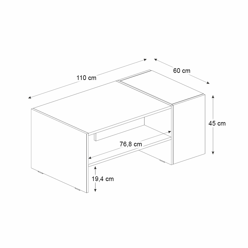 Τραπεζάκι σαλονιού Izia Megapap χρώμα sapphire oak - ανθρακί 110x60x45εκ.