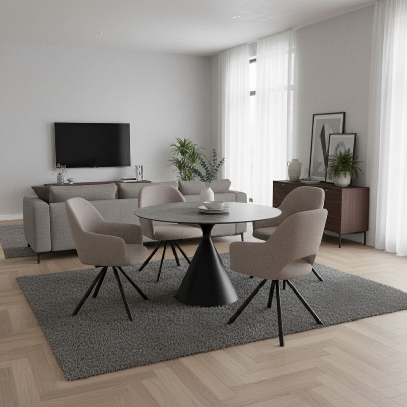 Πολυθρόνα τραπεζαρίας Gabriel Megapap ανοιχτό μπεζ ύφασμα - μεταλλικό μαύρο πόδι 58x60x85εκ.