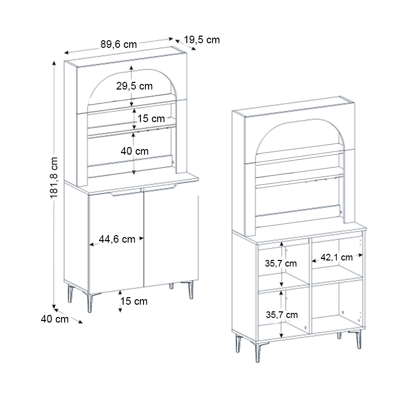 Έπιπλο κουζίνας με LED Melinta 2 Megapap χρώμα λευκό 90x40x181,8εκ.