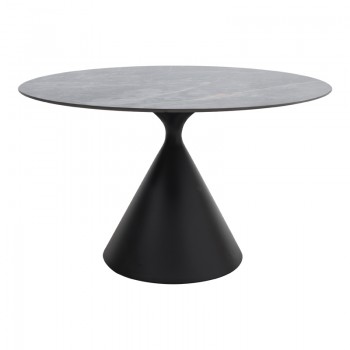 Τραπέζι Logan Megapap sintered stone - μέταλλο χρώμα γκρι εφέ μαρμάρου - μαύρο Ø120x72εκ.