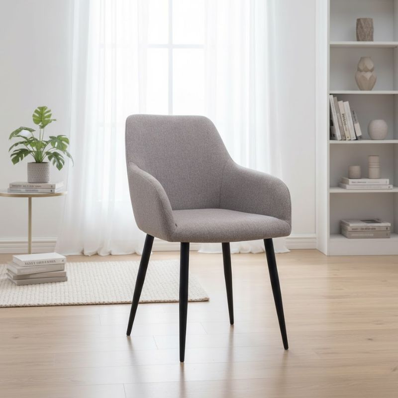 Πολυθρόνα τραπεζαρίας Monica Megapap ανοιχτό μπεζ ύφασμα - μεταλλικό μαύρο πόδι 54x57x84εκ.