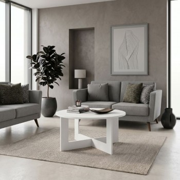 Τραπεζάκι σαλονιού Kati Megapap χρώμα λευκό Ø80x42εκ.