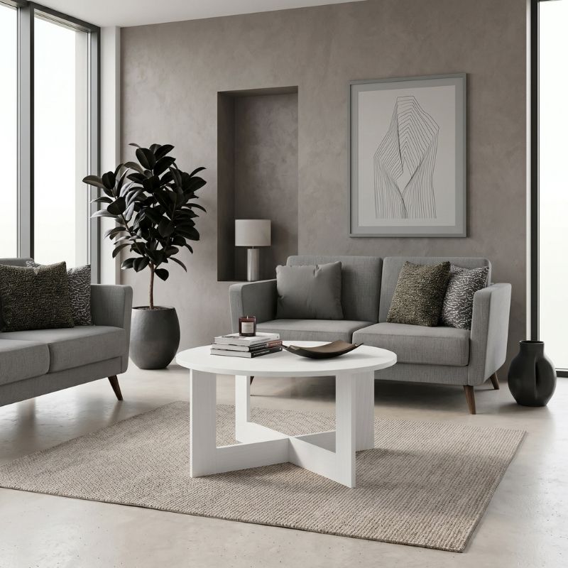 Τραπεζάκι σαλονιού Kati Megapap χρώμα λευκό Ø80x42εκ.