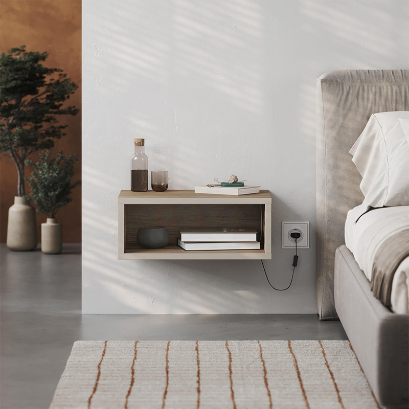 Κομοδίνο επιτοίχιο Brik Megapap με LED χρώμα καρυδί - sandstone 45x30x18εκ.