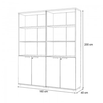 Βιβλιοθήκη γραφείου με κλειδαριά επαγγελματική Venturo Megapap χρώμα ανθρακί - καρυδί 160x40x200εκ.