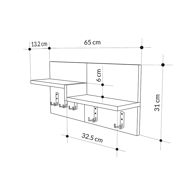 Κρεμάστρα τοίχου Harmon Megapap χρώμα γκρι ρετρό 65x15x31εκ.