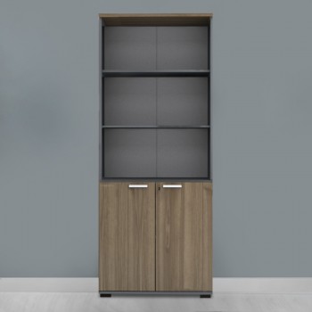 Βιβλιοθήκη γραφείου με κλειδαριά επαγγελματική Venturo Megapap χρώμα ανθρακί - καρυδί 80x40x200εκ.