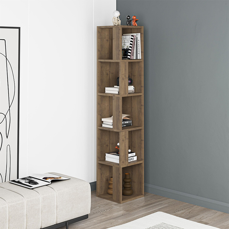 Βιβλιοθήκη γωνιακή Piano Megapap χρώμα ανοιχτό καρυδί 31,4x31,4x158,9εκ.