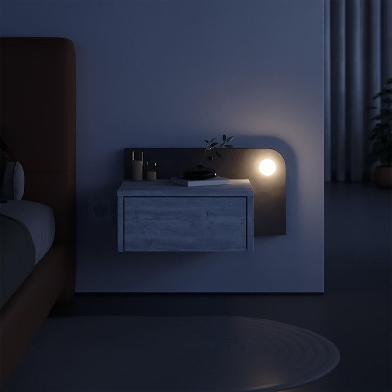 Κομοδίνο επιτοίχιο Dotta Megapap με LED χρώμα λευκό αντικέ - γκρι ρετρό 52x33,6x28εκ.