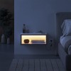 Κομοδίνο επιτοίχιο Brik Megapap με LED χρώμα λευκό - γκρι ρετρό 45x30x18εκ.
