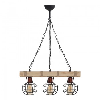 Φωτιστικό οροφής Lumenia Megapap E27 ξύλινο - μεταλλικό τρίφωτο χρώμα φυσικό - μαύρο 50x14x80εκ.