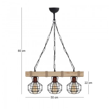 Φωτιστικό οροφής Lumenia Megapap E27 ξύλινο - μεταλλικό τρίφωτο χρώμα φυσικό - μαύρο 50x14x80εκ.