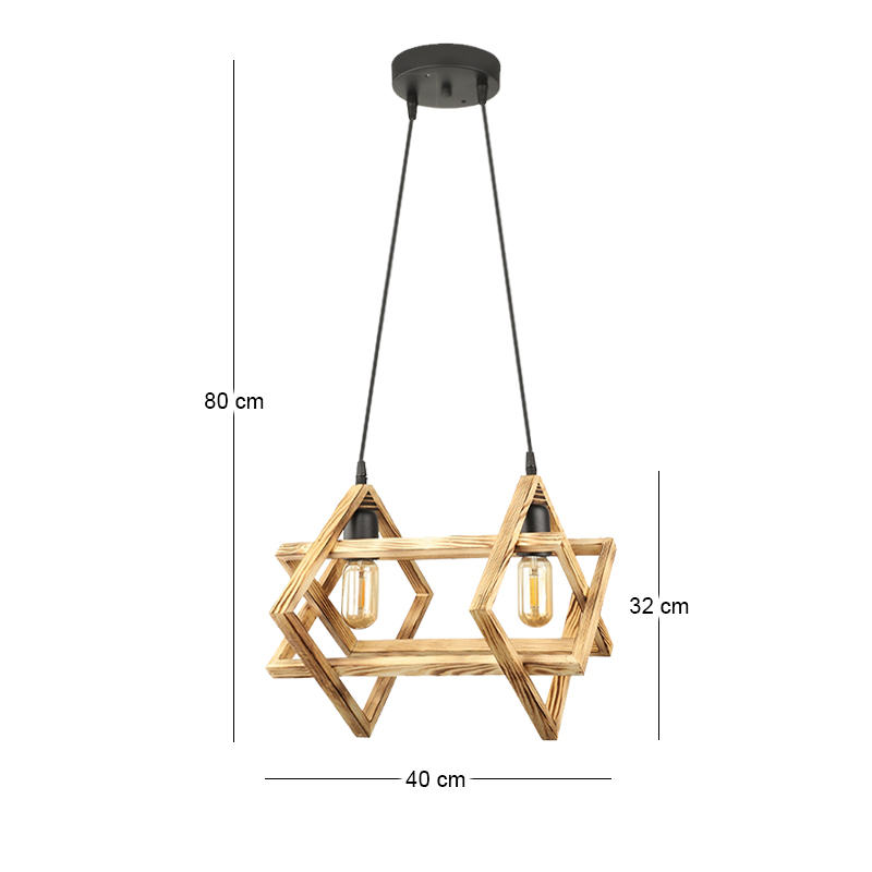 Φωτιστικό οροφής Pedora Megapap E27 ξύλινο δίφωτο χρώμα φυσικό 40x22x80εκ.
