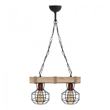 Φωτιστικό οροφής Lumenia Megapap E27 ξύλινο - μεταλλικό δίφωτο χρώμα φυσικό - μαύρο 40x14x80εκ.
