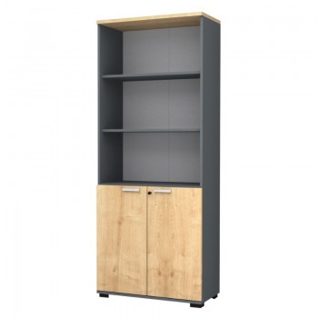 Βιβλιοθήκη γραφείου με κλειδαριά επαγγελματική Venturo Megapap χρώμα ανθρακί - φυσικό οξιάς 80x40x200εκ.