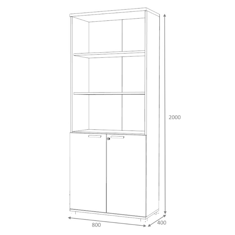 Βιβλιοθήκη γραφείου με κλειδαριά επαγγελματική Venturo Megapap χρώμα ανθρακί - φυσικό οξιάς 80x40x200εκ.