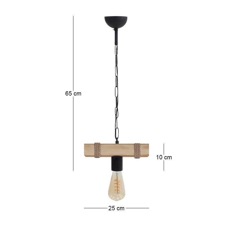 Φωτιστικό οροφής Vero Megapap E27 ξύλινο μονόφωτο χρώμα φυσικό 25x8x65εκ.