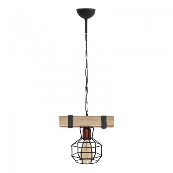 Φωτιστικό οροφής Lumenia Megapap E27 ξύλινο - μεταλλικό μονόφωτο χρώμα φυσικό - μαύρο 25x14x80εκ.