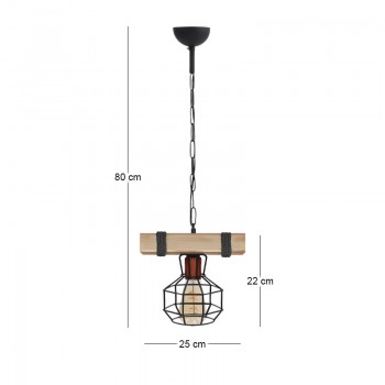 Φωτιστικό οροφής Lumenia Megapap E27 ξύλινο - μεταλλικό μονόφωτο χρώμα φυσικό - μαύρο 25x14x80εκ.