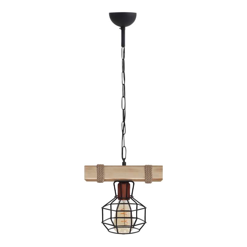 Φωτιστικό οροφής Lumenia Megapap E27 ξύλινο - μεταλλικό μονόφωτο χρώμα φυσικό - μαύρο 25x14x80εκ.