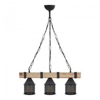 Φωτιστικό οροφής Elora Megapap E27 ξύλινο - μεταλλικό τρίφωτο χρώμα φυσικό - μαύρο 50x13x75εκ.