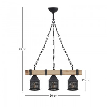 Φωτιστικό οροφής Elora Megapap E27 ξύλινο - μεταλλικό τρίφωτο χρώμα φυσικό - μαύρο 50x13x75εκ.