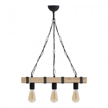 Φωτιστικό οροφής Vero Megapap E27 ξύλινο τρίφωτο χρώμα φυσικό - μαύρο 50x8x65εκ.