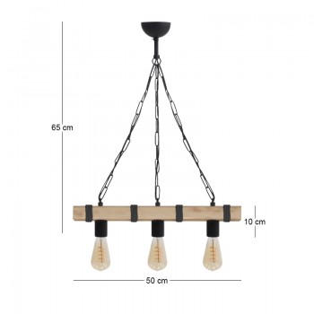 Φωτιστικό οροφής Vero Megapap E27 ξύλινο τρίφωτο χρώμα φυσικό - μαύρο 50x8x65εκ.