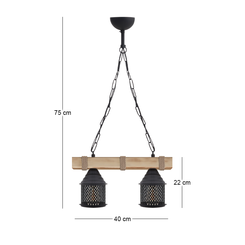 Φωτιστικό οροφής Elora Megapap E27 ξύλινο - μεταλλικό δίφωτο χρώμα φυσικό - μαύρο 40x13x75εκ.
