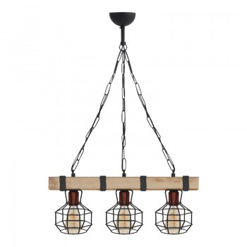 Φωτιστικό οροφής Lumenia Megapap E27 ξύλινο - μεταλλικό τρίφωτο χρώμα φυσικό - μαύρο 50x14x80εκ.