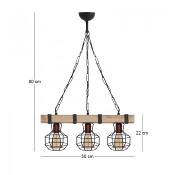 Φωτιστικό οροφής Lumenia Megapap E27 ξύλινο - μεταλλικό τρίφωτο χρώμα φυσικό - μαύρο 50x14x80εκ.