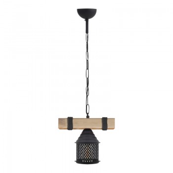 Φωτιστικό οροφής Elora Megapap E27 ξύλινο - μεταλλικό μονόφωτο χρώμα φυσικό - μαύρο 25x13x75εκ.
