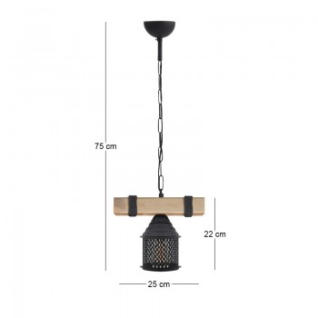 Φωτιστικό οροφής Elora Megapap E27 ξύλινο - μεταλλικό μονόφωτο χρώμα φυσικό - μαύρο 25x13x75εκ.
