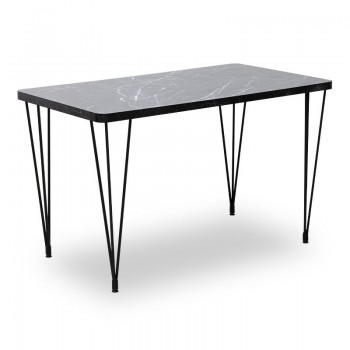 Σετ τραπεζαρία 5τμχ Roger - Kevin Megapap Mdf - ύφασμα χρώμα μαύρο εφέ μαρμάρου - μουσταρδί 120x70x75εκ.