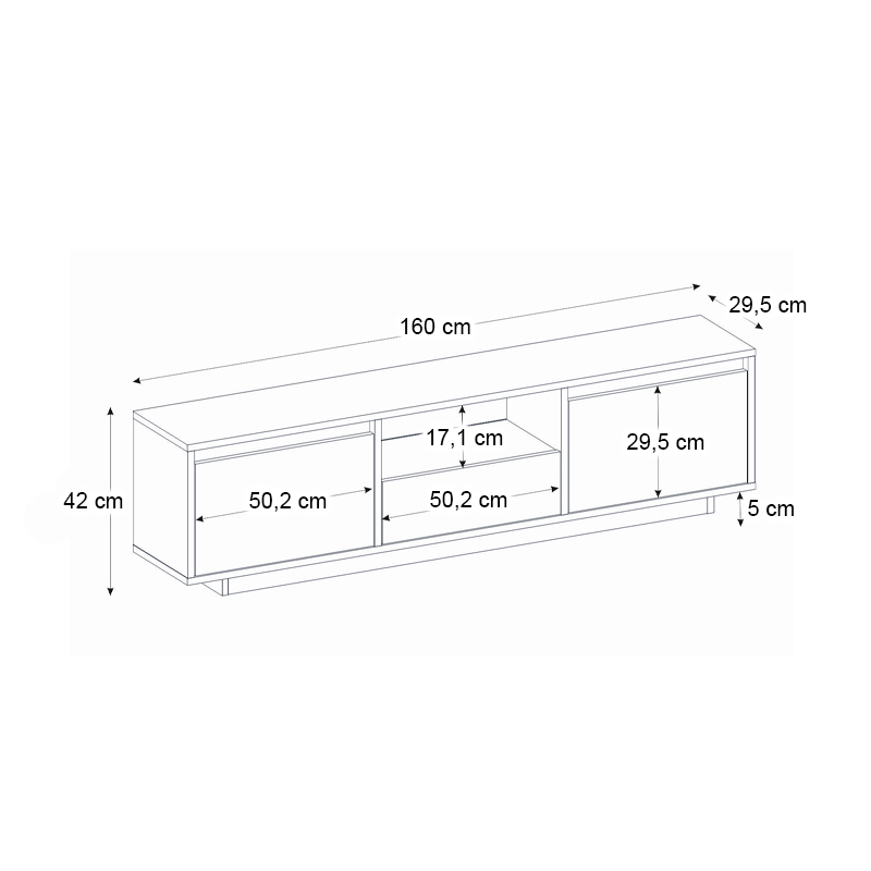 Έπιπλο τηλεόρασης Lumbera Megapap χρώμα sencron black 160x29,5x42εκ.