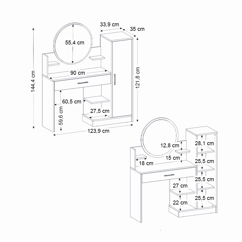Τουαλέτα με καθρέπτη Andera Megapap χρώμα λευκό 123,9x35x144,4εκ.