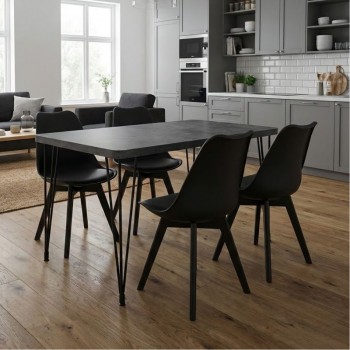 Σετ τραπεζαρία 5τμχ Roger - Viva Megapap Mdf - PP χρώμα σκούρο γκρι σκυροδέματος - μαύρο 120x70x75εκ.