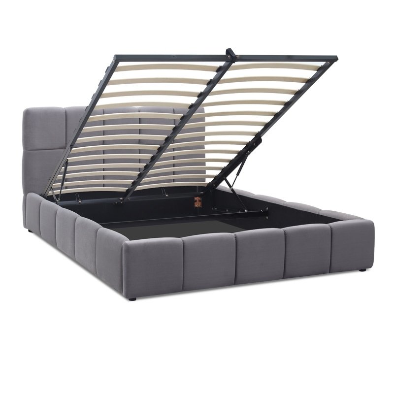 Κρεβάτι Elora Megapap βελούδινο με αποθηκευτικό χώρο χρώμα γκρι 160x200εκ.