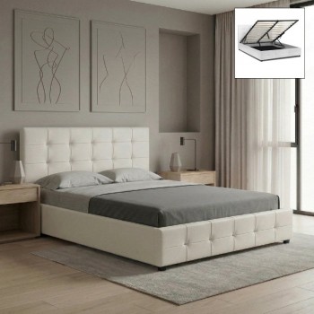 Κρεβάτι Iro Megapap από τεχνόδερμα με αποθηκευτικό χώρο χρώμα λευκό 150x200εκ.