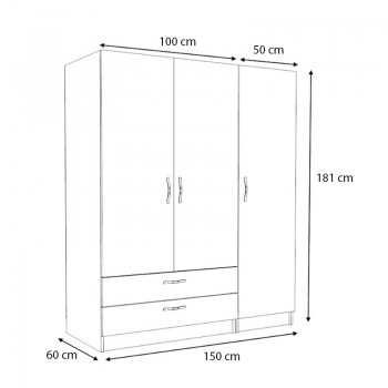 Ντουλάπα ρούχων Victoria Megapap τρίφυλλη με συρτάρια χρώμα καρυδί 150x60x181εκ.
