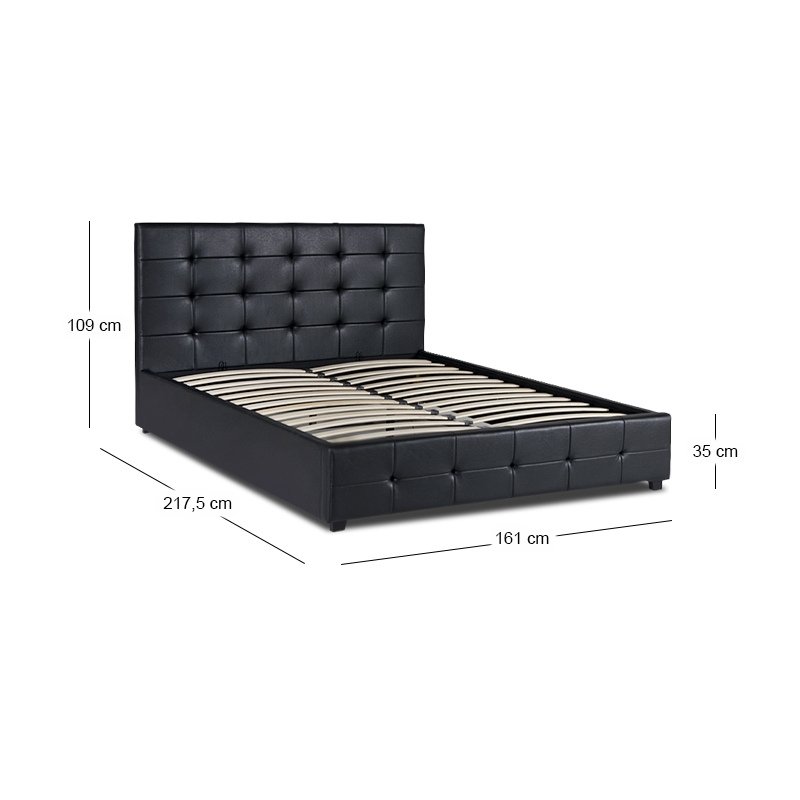 Κρεβάτι Iro Megapap από τεχνόδερμα με αποθηκευτικό χώρο χρώμα μαύρο 150x200εκ.