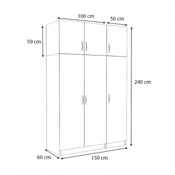 Ντουλάπα ρούχων Victoria Megapap τρίφυλλη με πατάρι χρώμα καρυδί 150x60x240εκ.